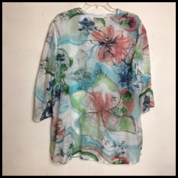Orvis Semi Sheer Cotton Floral Tunic Top Size L - Picture 2 of 10